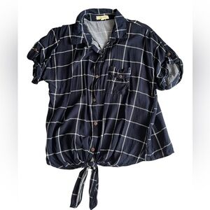 Large Love Notes Button-Down Top blue white